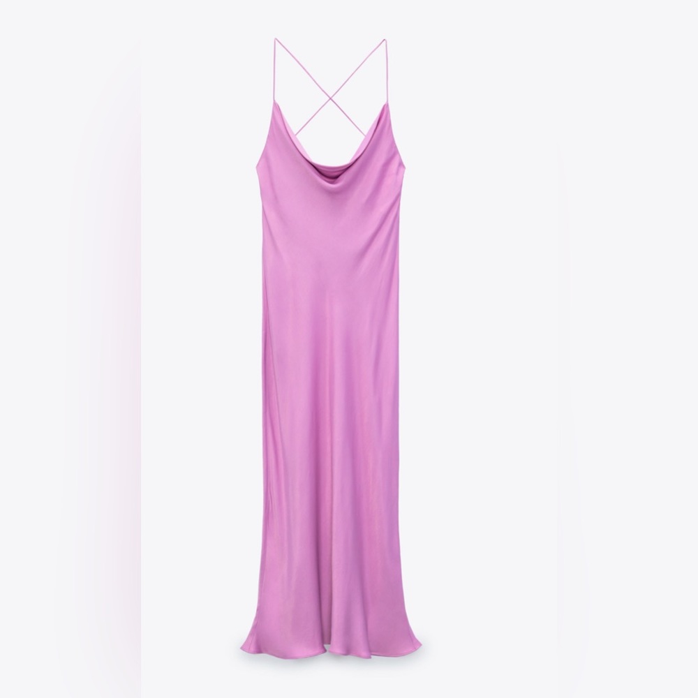Zara SATIN LINGERIE STYLE DRESS bloggers favorite cowl neck midi dress sz M